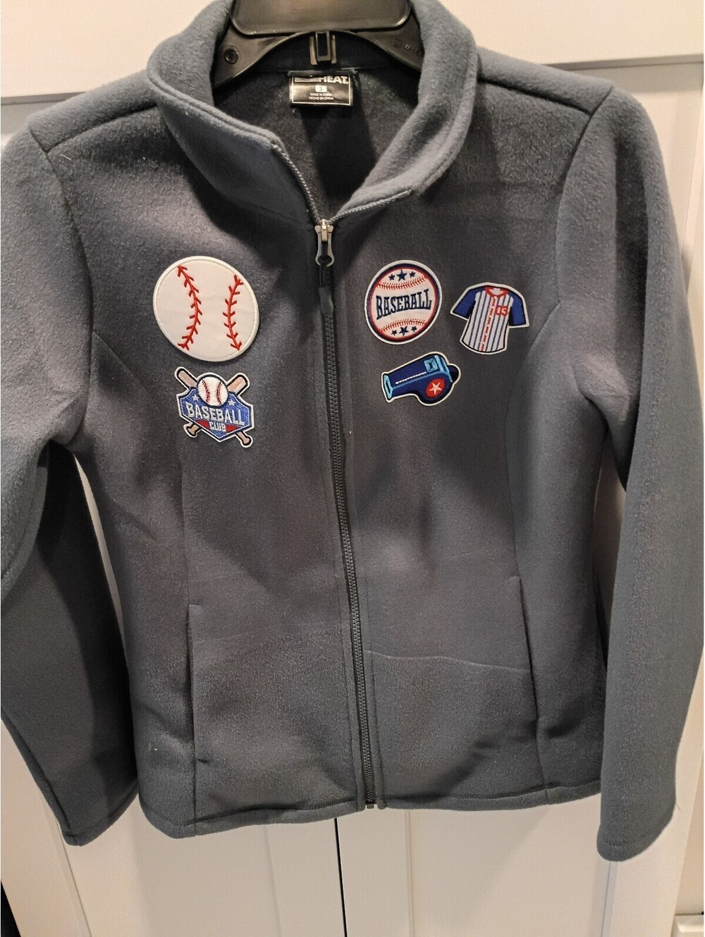 32 Degrees Heat Women's Gray Fleece Jacket with Sports Patches, Size Small